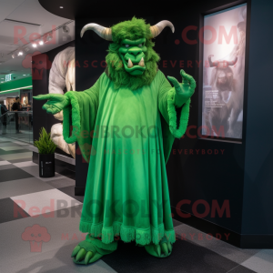 Green Minotaur mascot costume character dressed with a Evening Gown and Beanies