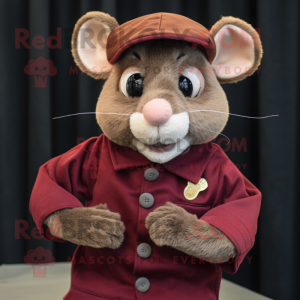 Maroon Dormouse mascot costume character dressed with a Corduroy Pants and Tie pins