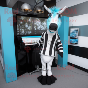 Cyan Zebra mascot costume character dressed with a Tuxedo and Scarf clips