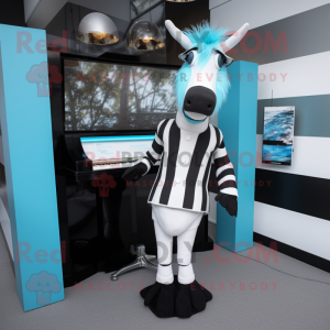 Cyan Zebra mascotte kostuum...