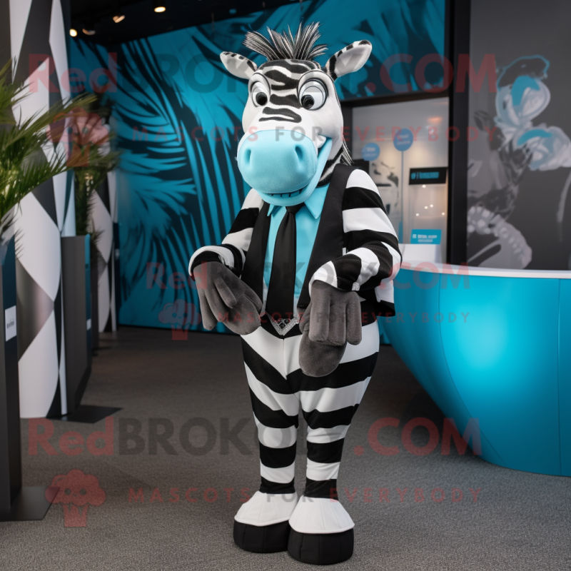 Cyan Zebra mascot costume character dressed with a Tuxedo and Scarf clips