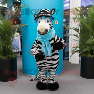 Cyan Zebra mascot costume character dressed with a Tuxedo and Scarf clips