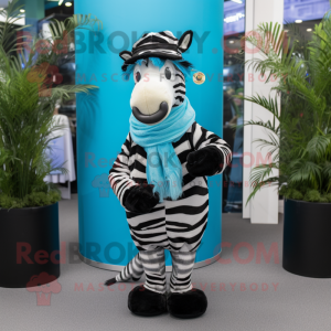 Cyan Zebra maskot kostume...
