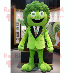 Lime Green Broccoli mascot costume character dressed with a Suit Jacket and Keychains