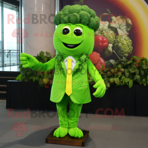 Lime Green Broccoli mascot costume character dressed with a Suit Jacket and Keychains