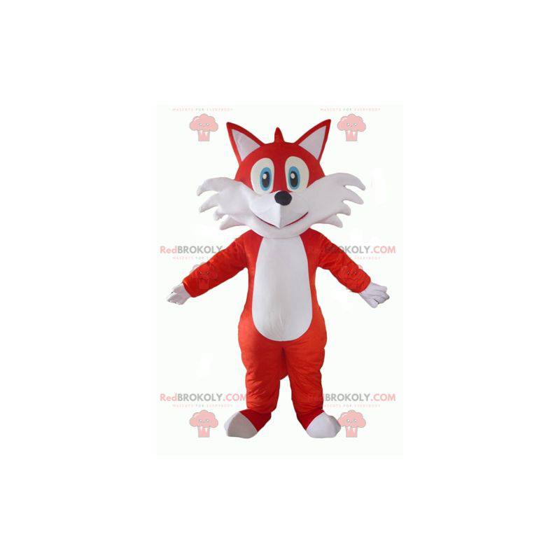 Oranje en witte vos mascotte met blauwe ogen - Redbrokoly.com