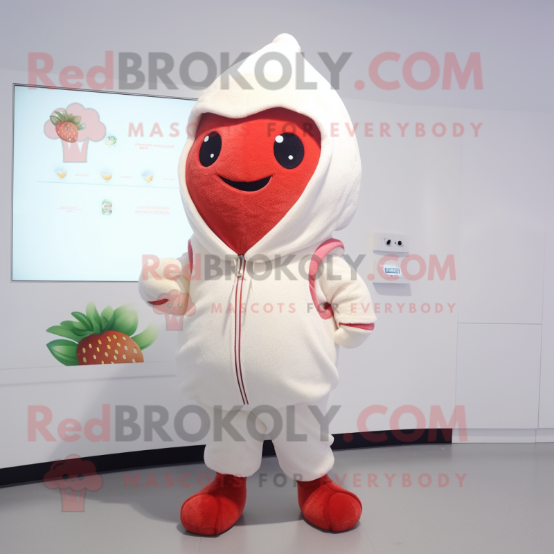 Cream Strawberry mascot costume character dressed with a Hoodie and Anklets Cream Strawberry mascot costume character dressed with a Hoodie and Anklets