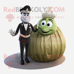 Olive Engagement Ring mascot costume character dressed with a Ball Gown and Ties