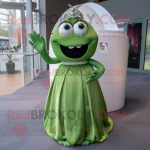 Olive Engagement Ring mascot costume character dressed with a Ball Gown and Ties
