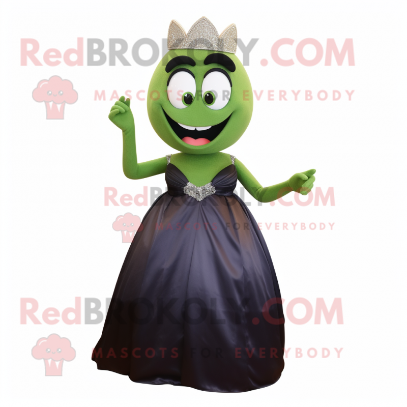 Olive Engagement Ring mascot costume character dressed with a Ball Gown and Ties