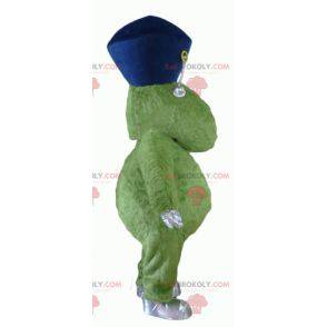 Mascotte mostro verde peloso e paffuto molto sorridente -