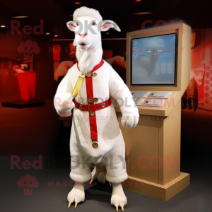 White Boer Goat mascot costume character dressed with a A-Line Dress and Shoe laces