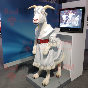 White Boer Goat mascot costume character dressed with a A-Line Dress and Shoe laces