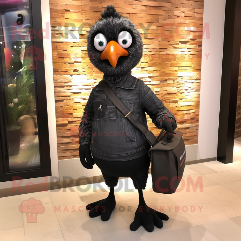 Black Quail mascot costume character dressed with a Skinny Jeans and Handbags