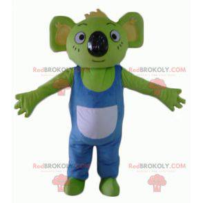 Mascote coala verde com macacão azul e branco - Redbrokoly.com