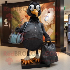 Black Quail mascot costume character dressed with a Skinny Jeans and Handbags