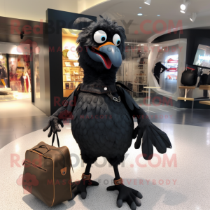 Black Quail mascot costume character dressed with a Skinny Jeans and Handbags