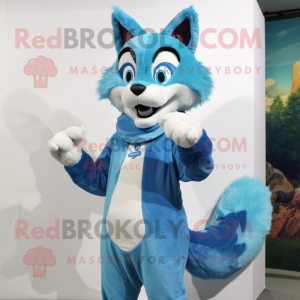 Sky Blue Fox maskot kostume...