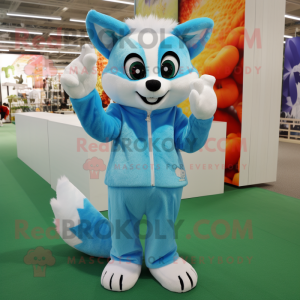 Sky Blue Fox maskot kostume...