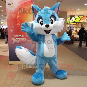 Sky Blue Fox mascot costume character dressed with a Capri Pants and Mittens