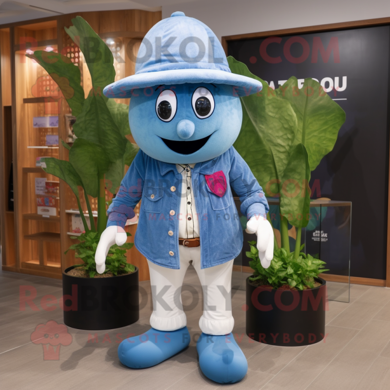 Blue Radish mascot costume character dressed with a Chambray Shirt and Foot pads Blue Radish mascot costume character dressed with a Chambray Shirt and Foot pads