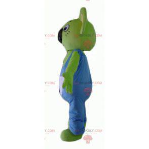 Mascotte koala verde con tuta blu e bianca - Redbrokoly.com