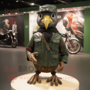 Forest Green Quail mascot costume character dressed with a Biker Jacket and Caps