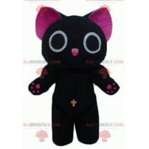 Mascotte de gros chat noir et rose drôle et original -