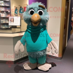 Teal Alliance mascot costume character dressed with a Henley Shirt and Shawl pins