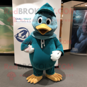 Teal Alliance mascot costume character dressed with a Henley Shirt and Shawl pins