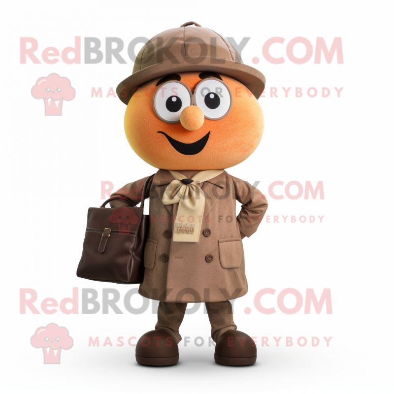 Brown Apricot mascot costume character dressed with a Coat and Suspenders Brown Apricot mascot costume character dressed with a Coat and Suspenders