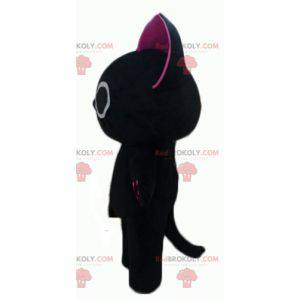 Rolig och original stor svart och rosa kattmaskot -