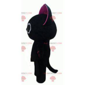 Funny and original big black and pink cat mascot -