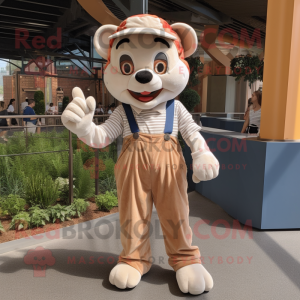 Tan Mime mascot costume character dressed with a Denim Shorts and Mittens