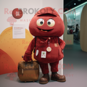 Maroon Apricot mascot costume character dressed with a Chinos and Wallets