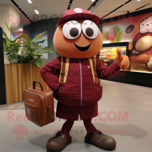 Maroon Apricot mascot costume character dressed with a Chinos and Wallets