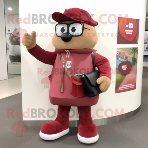 Maroon Apricot mascot costume character dressed with a Chinos and Wallets
