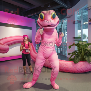 Pink Anaconda mascot costume character dressed with a Romper and Hairpins