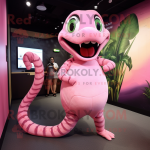 Pink Anaconda mascot costume character dressed with a Romper and Hairpins