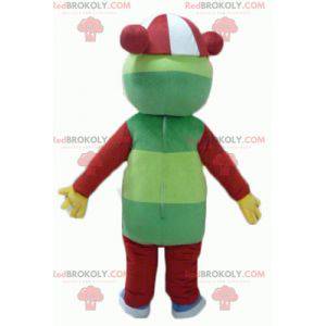 Kleurrijke teddybeer mascotte groen geel rood en wit -