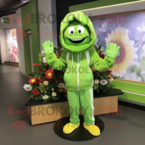 Lime Green Bouquet Of Flowers mascot costume character dressed with a Hoodie and Shoe clips