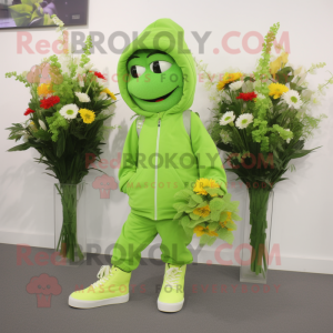 Lime Green Bouquet Of Flowers mascot costume character dressed with a Hoodie and Shoe clips