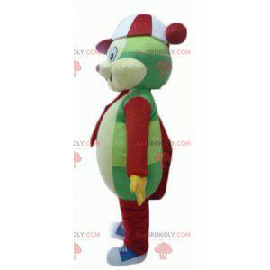 Colorful teddy bear mascot green yellow red and white -