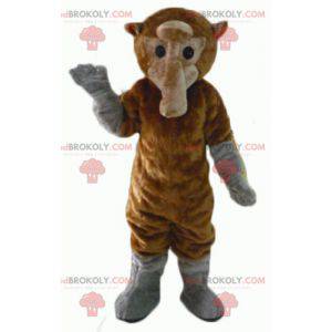 Mascote macaco marrom e cinza com cauda longa - Redbrokoly.com