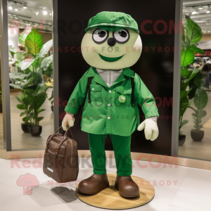 Forest Green Pho mascot costume character dressed with a Poplin Shirt and Handbags