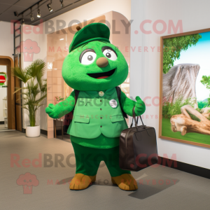 Forest Green Pho mascot costume character dressed with a Poplin Shirt and Handbags