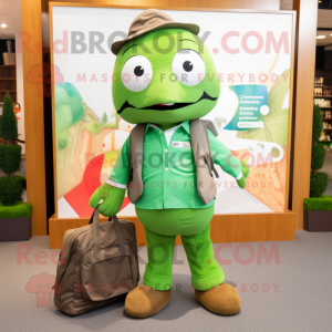 Forest Green Pho mascot costume character dressed with a Poplin Shirt and Handbags