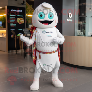 White Ceviche mascot costume character dressed with a Jumpsuit and Smartwatches
