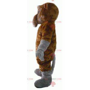 Mascotte de singe marron et gris avec une longue queue -