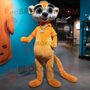 Orange Meerkat mascot costume character dressed with a Jeans and Hair clips